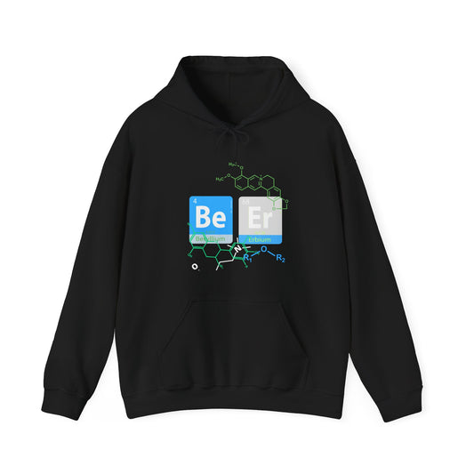 Science-Themed Unisex Hoodie, spells out Beer in chemical elements - Perfect for Chemists, Science Lovers, Birthdays, Education, Casual Wear