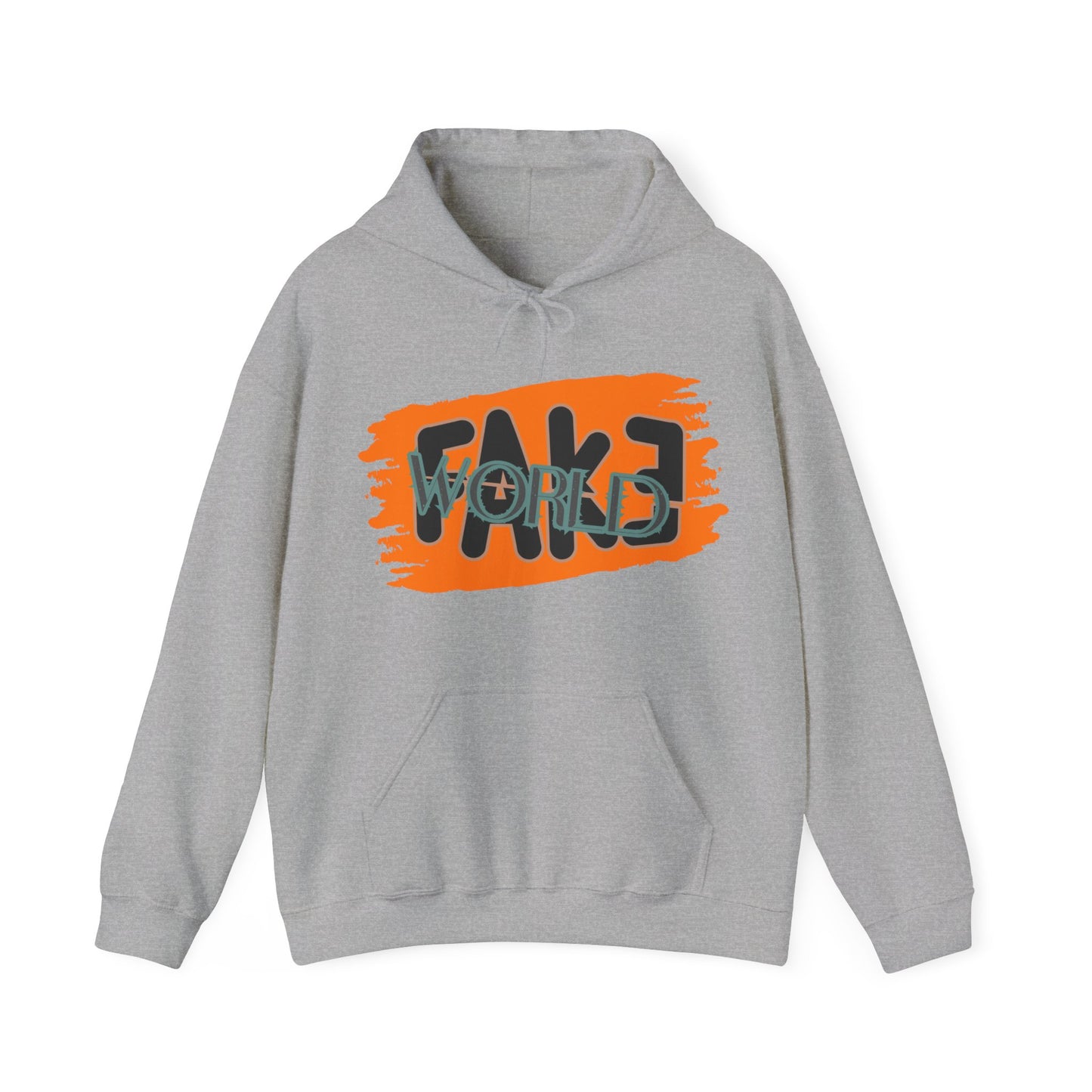 Fake World Graphic Hoodie, Unisex Sweatshirt, Casual Streetwear, Perfect Gift for Friends, Trendy Layering Piece