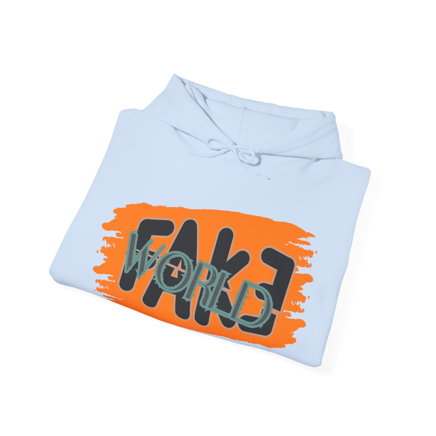 Fake World Graphic Hoodie, Unisex Sweatshirt, Casual Streetwear, Perfect Gift for Friends, Trendy Layering Piece