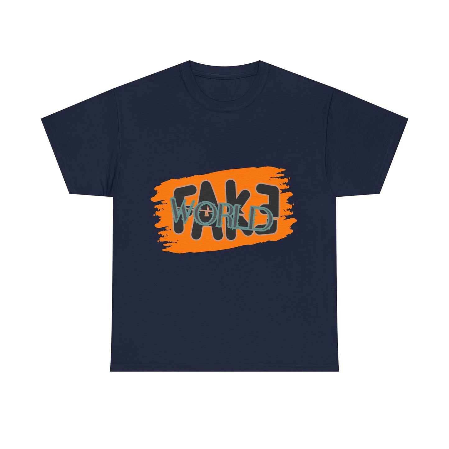 Trendy Graphic Tee - Unisex Heavy Cotton Tee with 'FAKE WORLD' Design, Casual Wear, Gift for Friends, Street Style, Summer Fashion