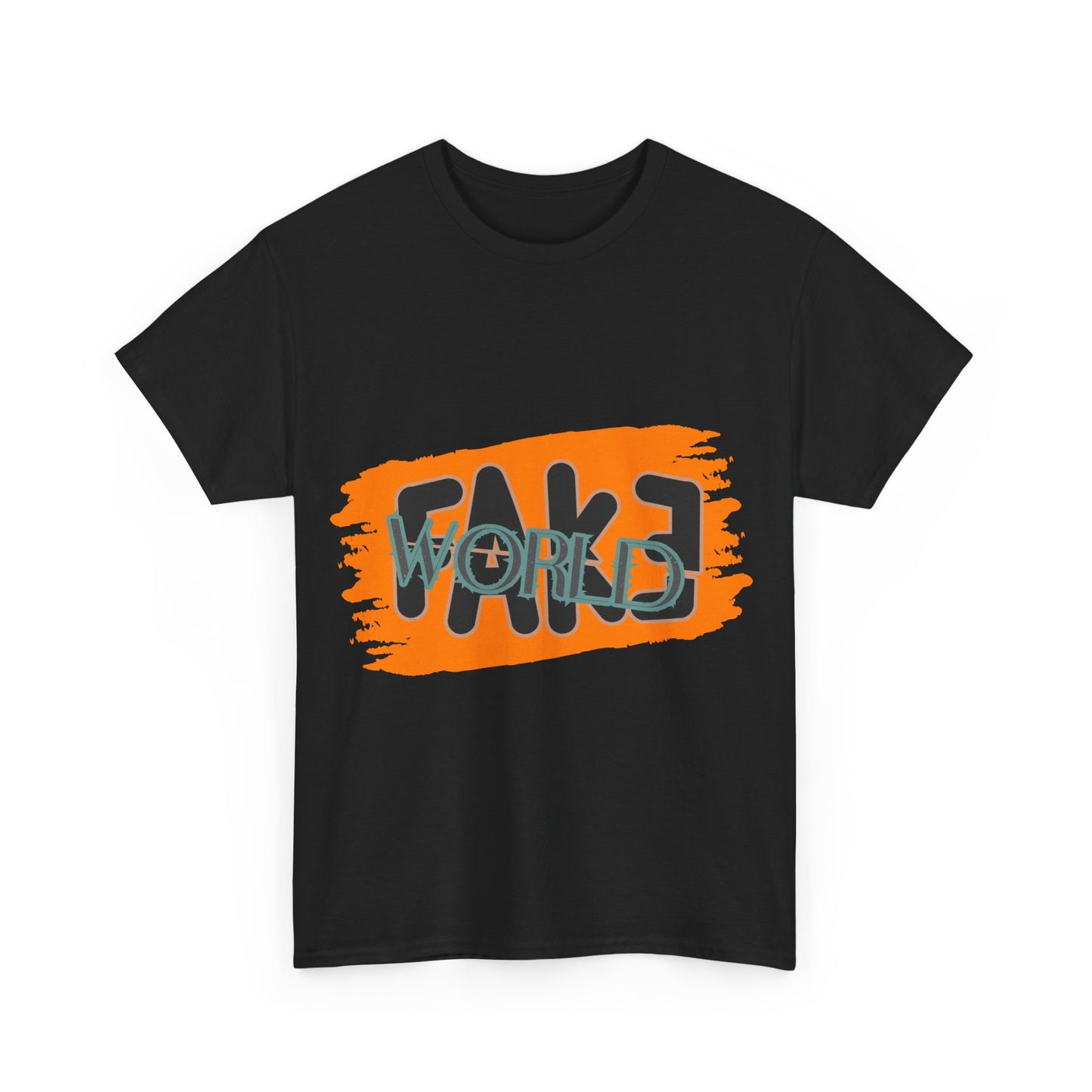 Trendy Graphic Tee - Unisex Heavy Cotton Tee with 'FAKE WORLD' Design, Casual Wear, Gift for Friends, Street Style, Summer Fashion