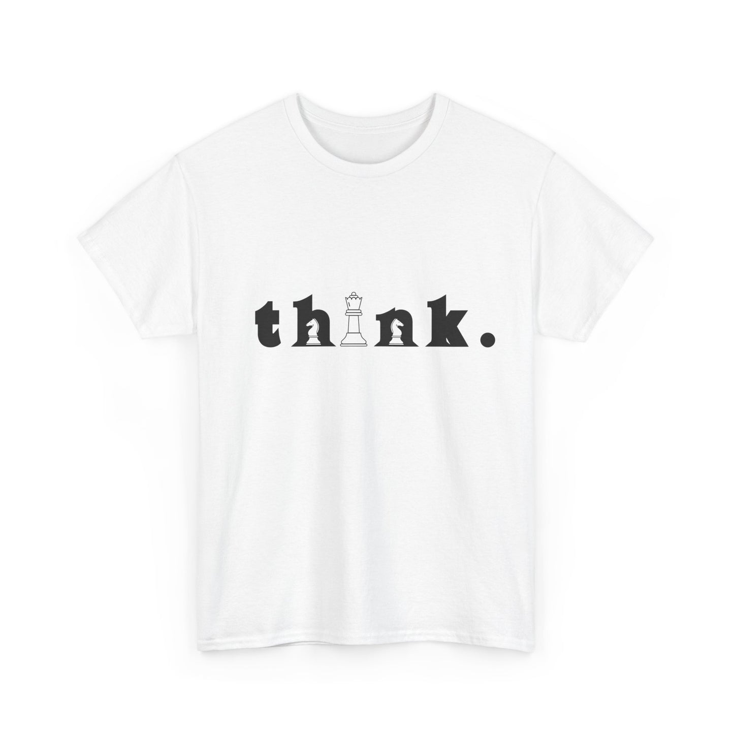 Chess-Inspired Unisex Heavy Cotton Tee - "think." Graphic | Gift for Strategists, Chess Lovers, Game Night, Casual Wear, Thoughtful Design