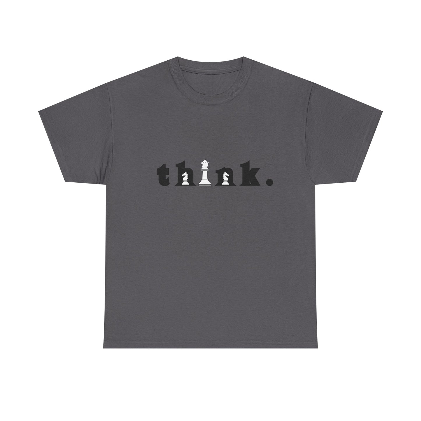 Chess-Inspired Unisex Heavy Cotton Tee - "think." Graphic | Gift for Strategists, Chess Lovers, Game Night, Casual Wear, Thoughtful Design