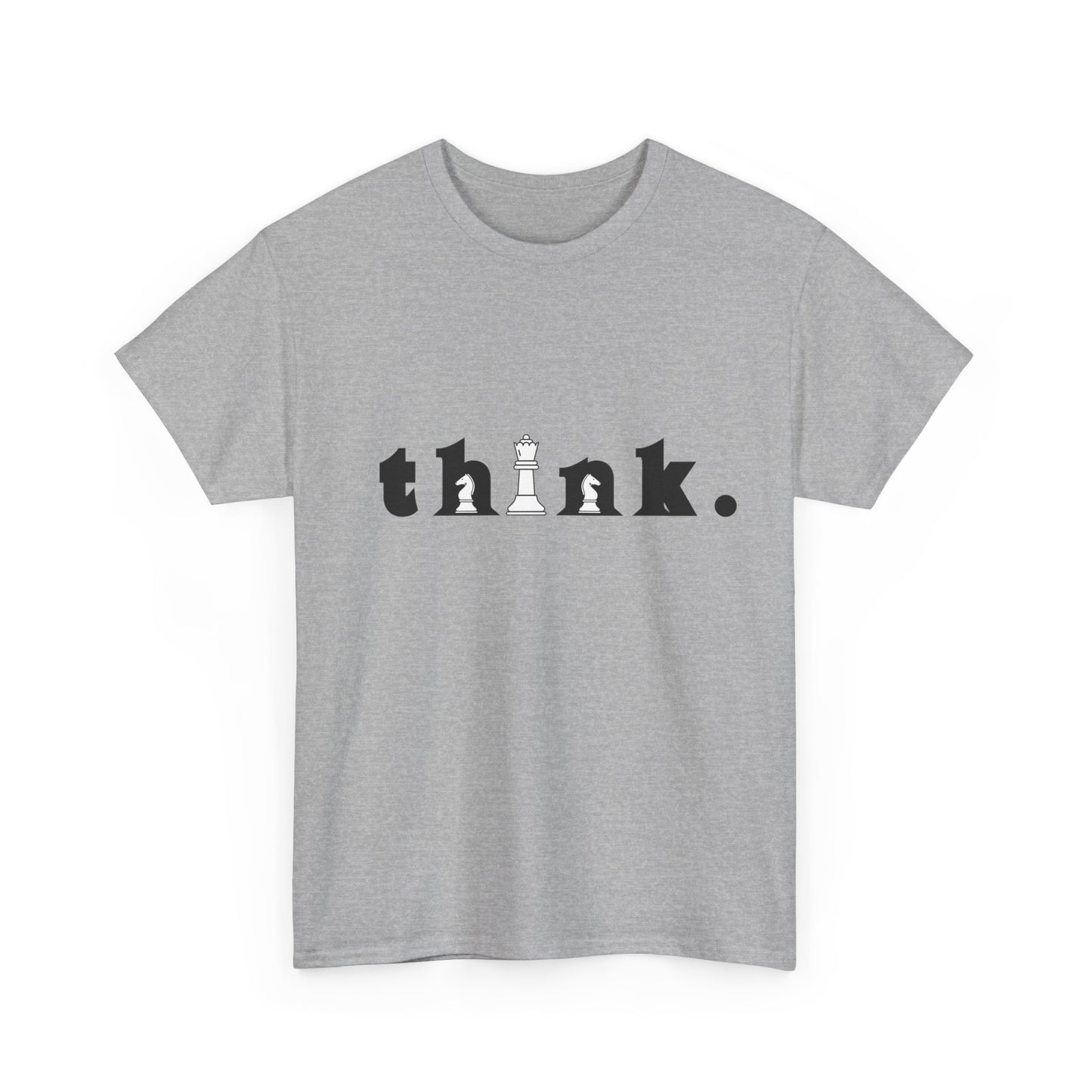 Chess-Inspired Unisex Heavy Cotton Tee - "think." Graphic | Gift for Strategists, Chess Lovers, Game Night, Casual Wear, Thoughtful Design