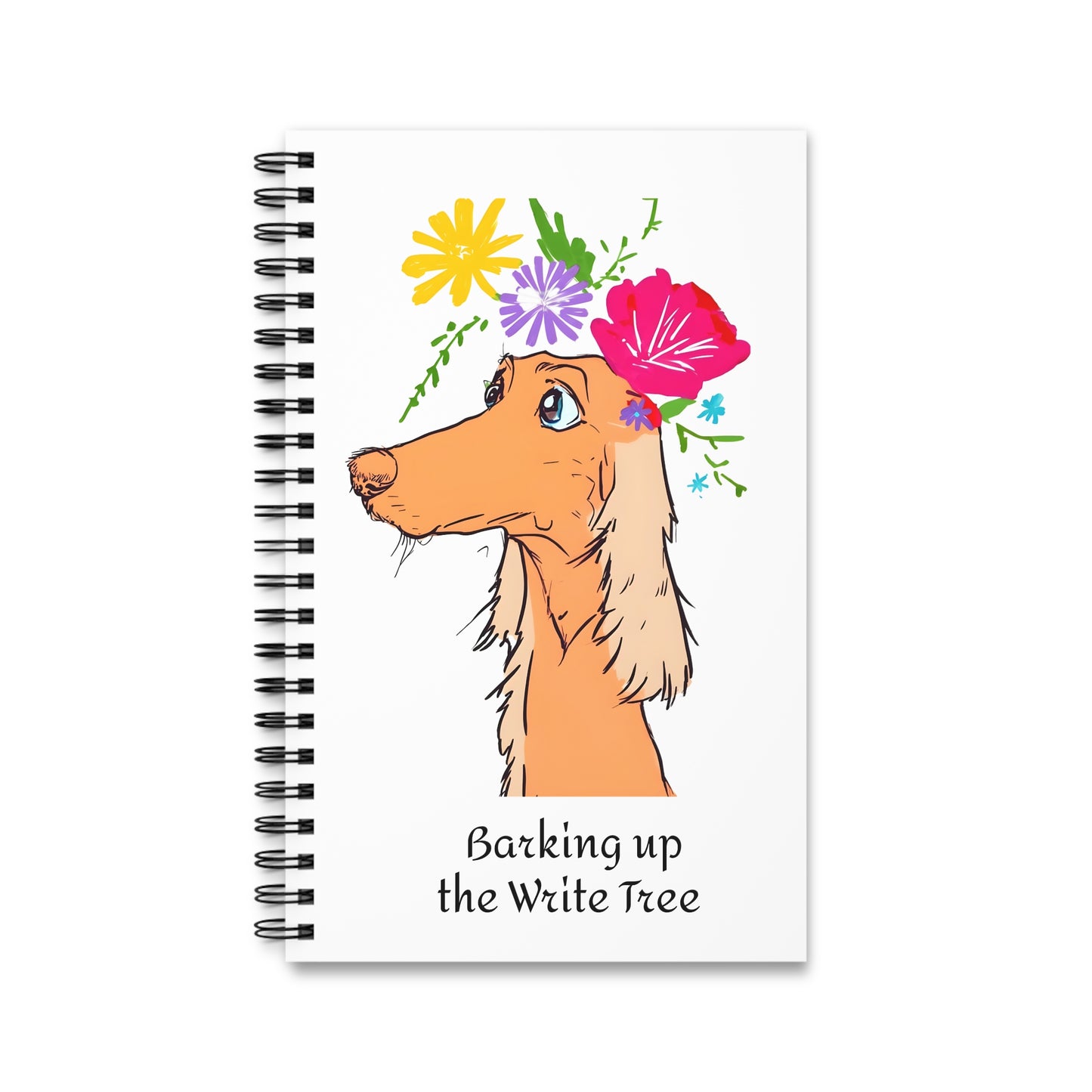 Barking Up the Write Tree Colourful Cartoon Dog Notepad Fun Spiral-Bound Notepad with Lined, Dot, or Journal Paper Options