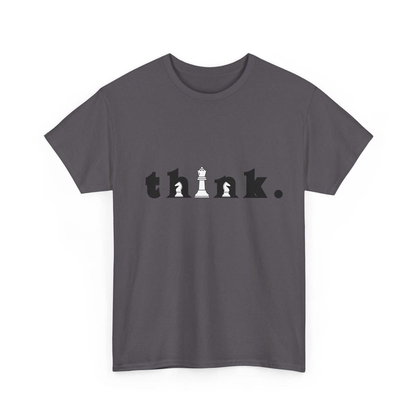 Chess-Inspired Unisex Heavy Cotton Tee - "think." Graphic | Gift for Strategists, Chess Lovers, Game Night, Casual Wear, Thoughtful Design
