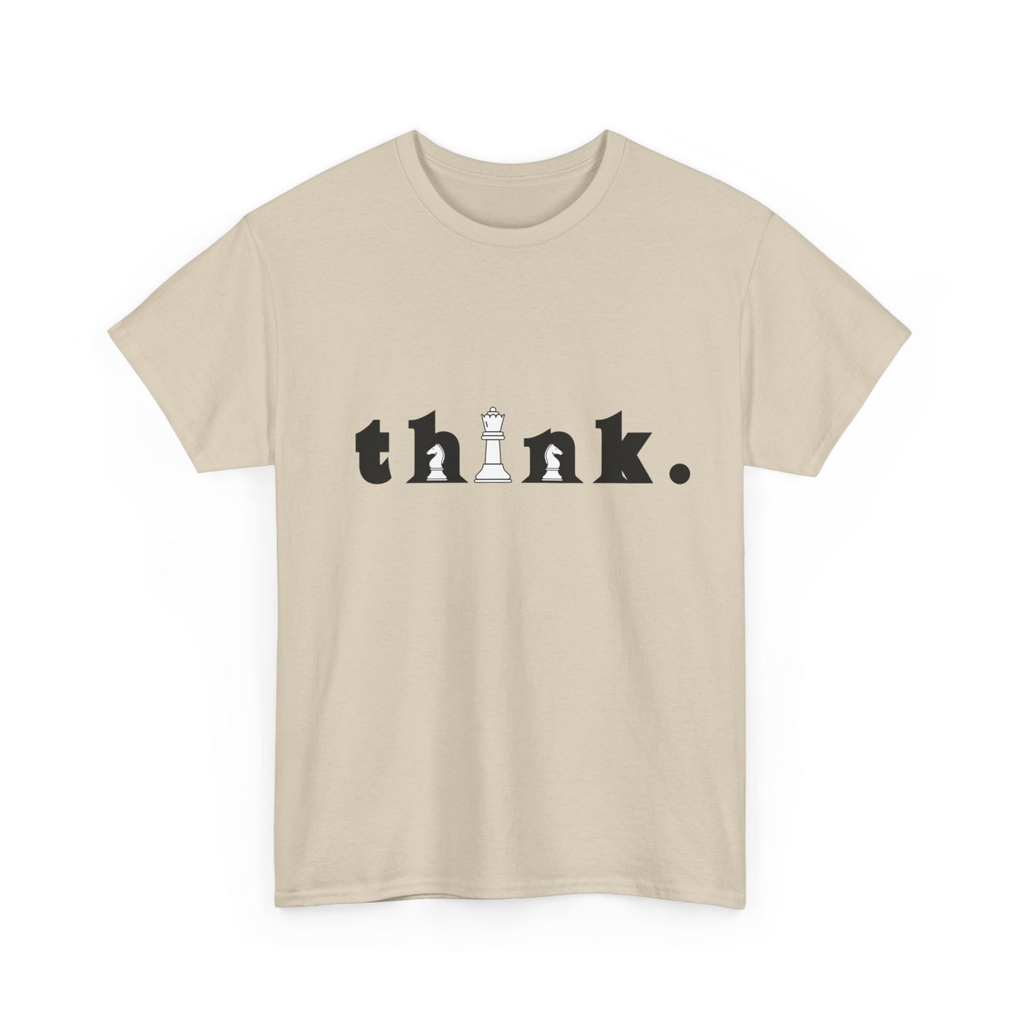 Chess-Inspired Unisex Heavy Cotton Tee - "think." Graphic | Gift for Strategists, Chess Lovers, Game Night, Casual Wear, Thoughtful Design