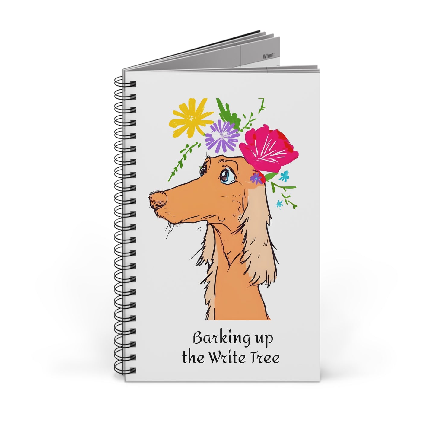 Barking Up the Write Tree Colourful Cartoon Dog Notepad Fun Spiral-Bound Notepad with Lined, Dot, or Journal Paper Options