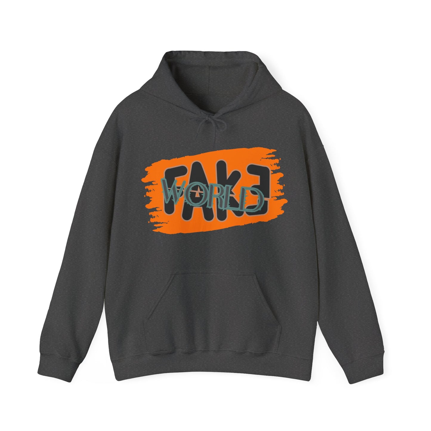 Fake World Graphic Hoodie, Unisex Sweatshirt, Casual Streetwear, Perfect Gift for Friends, Trendy Layering Piece