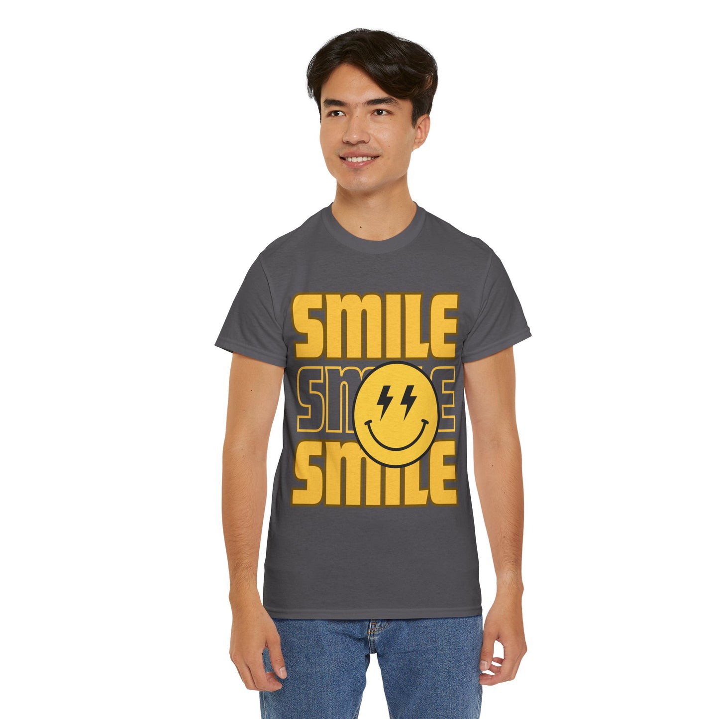 Smile Power Unisex Heavy Cotton Tee, Fun Graphic Tee, Casual Wear, Gift for Friends, Motivational Shirt, Summer Fashion