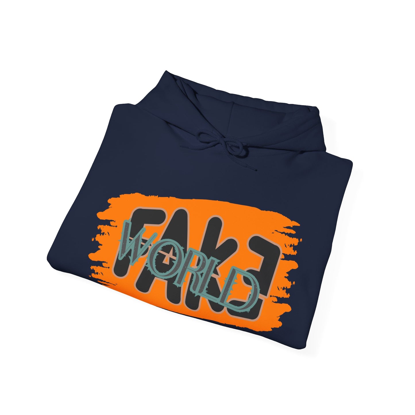 Fake World Graphic Hoodie, Unisex Sweatshirt, Casual Streetwear, Perfect Gift for Friends, Trendy Layering Piece