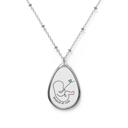 Cradled By love Oval Necklace, Baby Design, Great for Expecting Mothers, Baby Shower Gift, Keepsake Jewelry, Dangled Charm Necklace