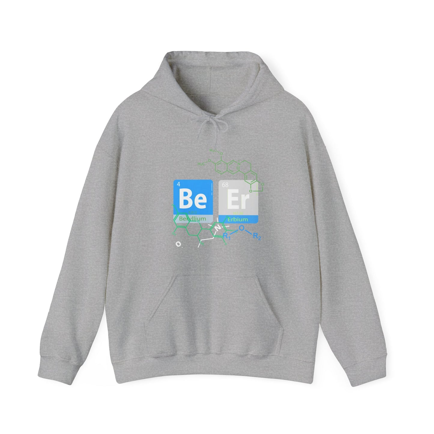 Science-Themed Unisex Hoodie, spells out Beer in chemical elements - Perfect for Chemists, Science Lovers, Birthdays, Education, Casual Wear
