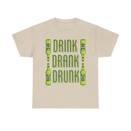 Funny Drink Drank Drunk Unisex Heavy Cotton Tee, Perfect for Parties, Humor Gift, Bartender Shirt, Beer Lover's Apparel, Casual Wear