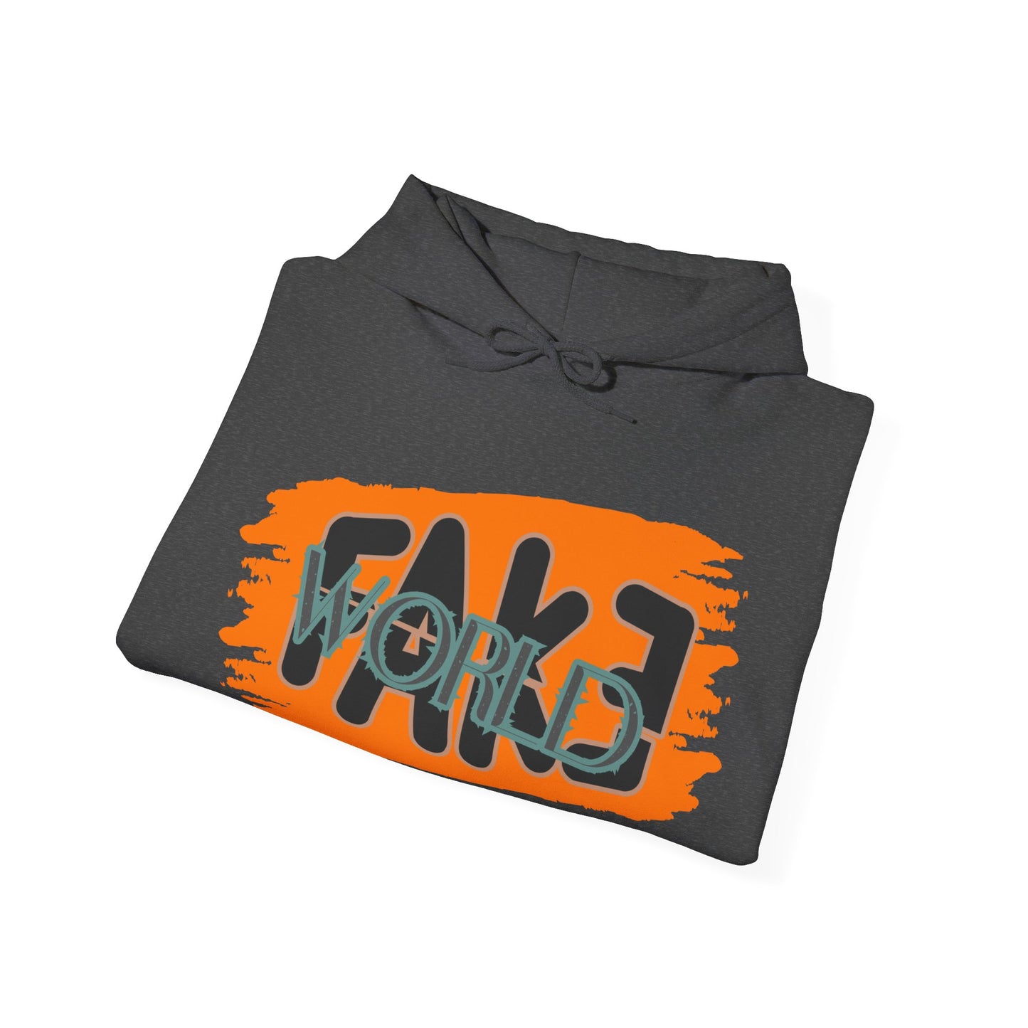 Fake World Graphic Hoodie, Unisex Sweatshirt, Casual Streetwear, Perfect Gift for Friends, Trendy Layering Piece