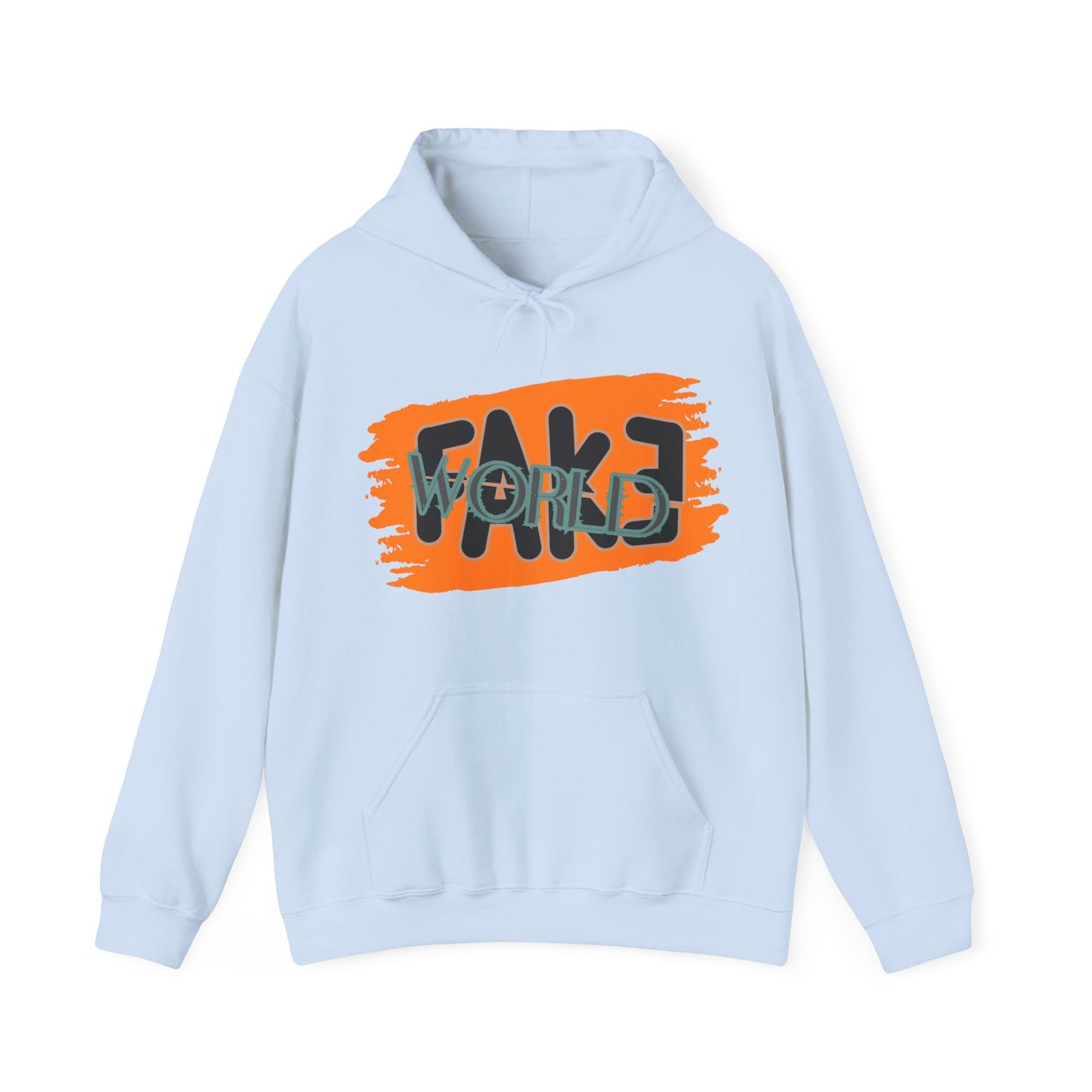 Fake World Graphic Hoodie, Unisex Sweatshirt, Casual Streetwear, Perfect Gift for Friends, Trendy Layering Piece