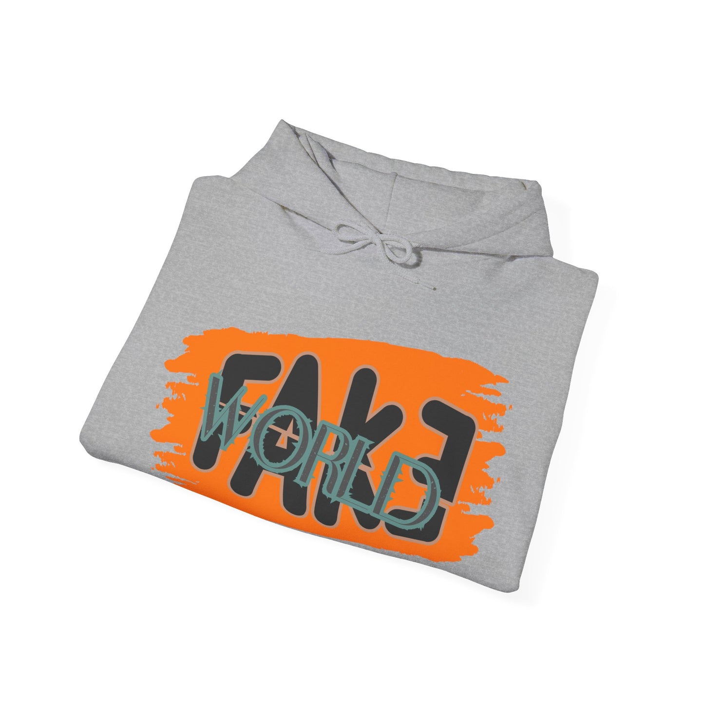 Fake World Graphic Hoodie, Unisex Sweatshirt, Casual Streetwear, Perfect Gift for Friends, Trendy Layering Piece