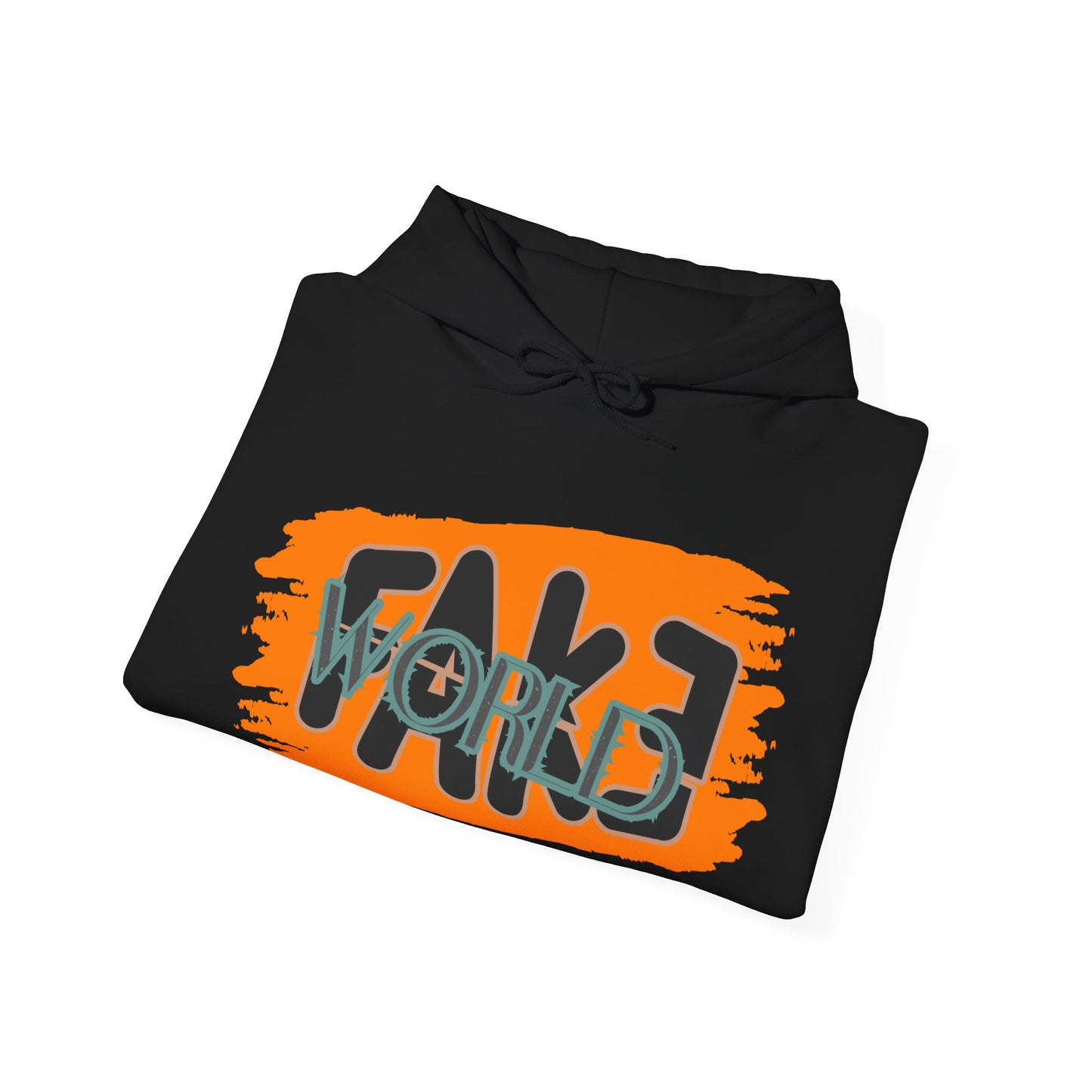 Fake World Graphic Hoodie, Unisex Sweatshirt, Casual Streetwear, Perfect Gift for Friends, Trendy Layering Piece