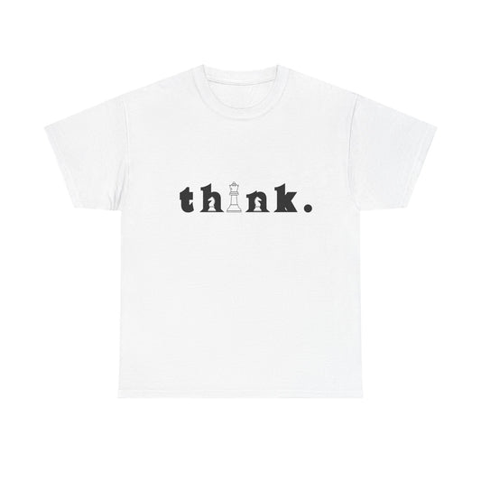 Chess-Inspired Unisex Heavy Cotton Tee - "think." Graphic | Gift for Strategists, Chess Lovers, Game Night, Casual Wear, Thoughtful Design