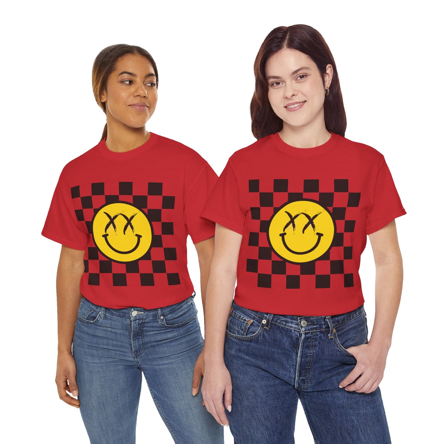 Retro Smile Unisex Tee - Vintage Style Checkered Graphic Shirt, Casual Wear, Streetwear, Gift for Friends, Music Lovers, Men & Women