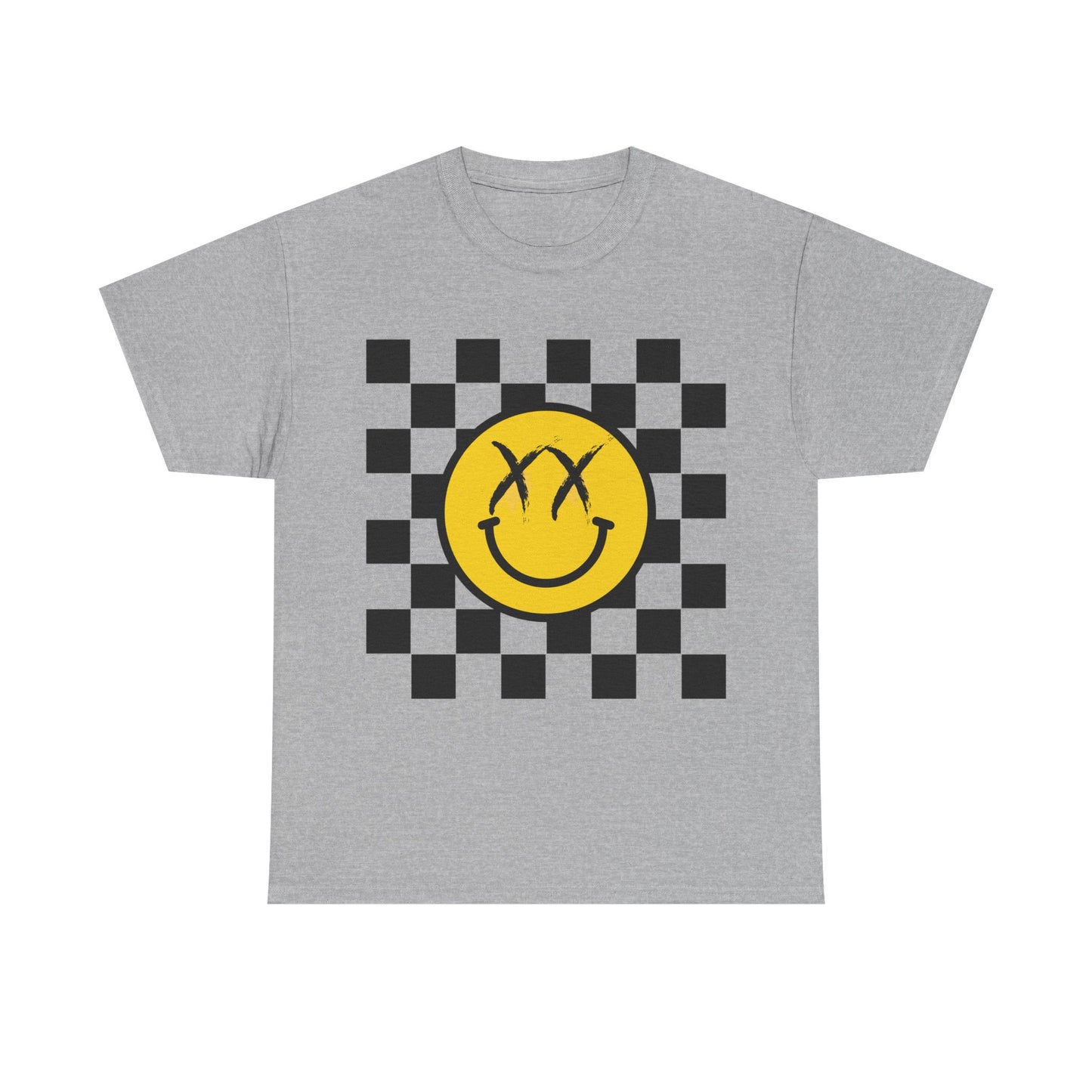 Retro Smile Unisex Tee - Vintage Style Checkered Graphic Shirt, Casual Wear, Streetwear, Gift for Friends, Music Lovers, Men & Women