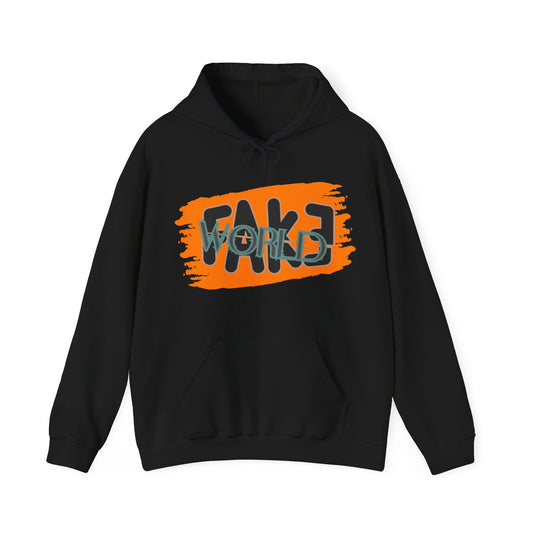 Fake World Graphic Hoodie, Unisex Sweatshirt, Casual Streetwear, Perfect Gift for Friends, Trendy Layering Piece