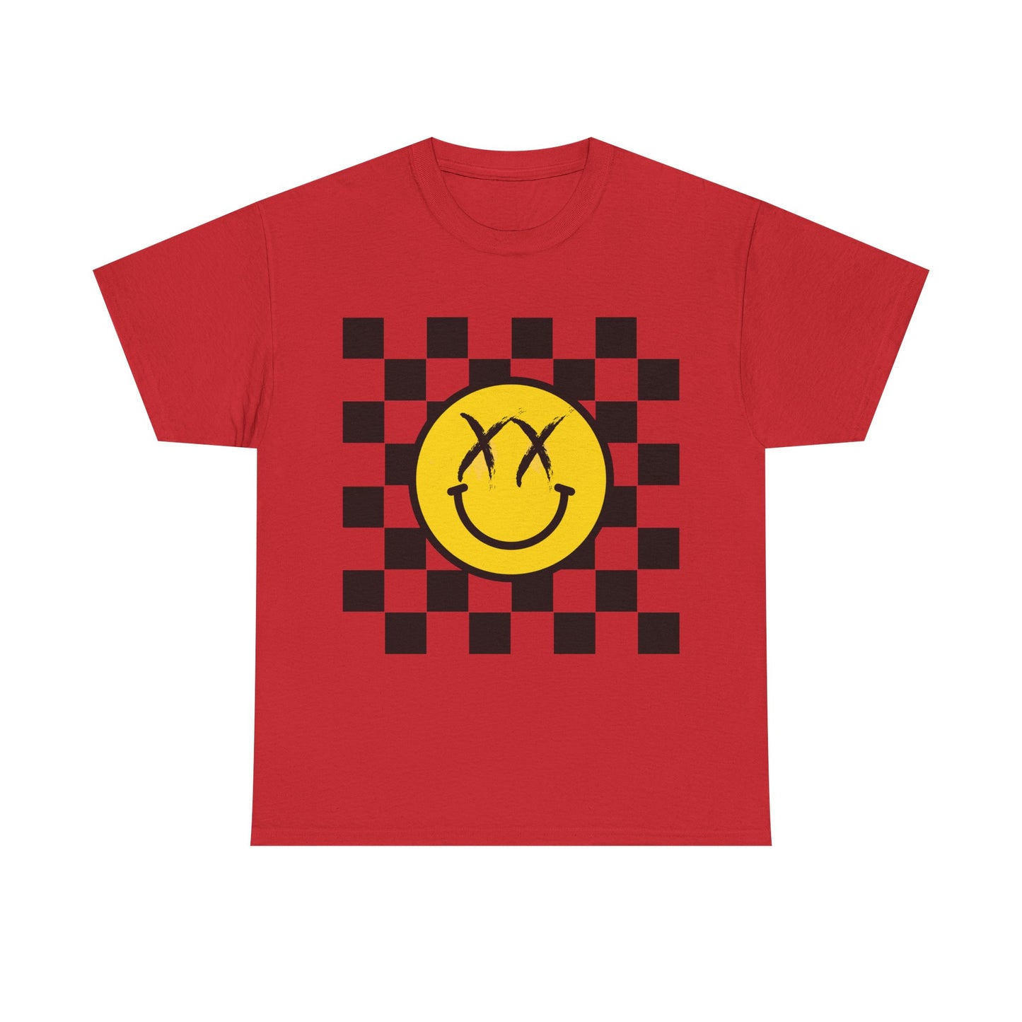 Retro Smile Unisex Tee - Vintage Style Checkered Graphic Shirt, Casual Wear, Streetwear, Gift for Friends, Music Lovers, Men & Women