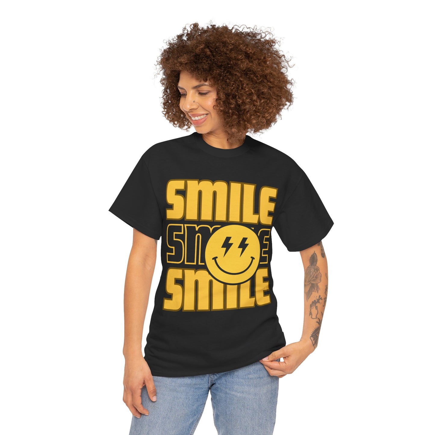 Smile Power Unisex Heavy Cotton Tee, Fun Graphic Tee, Casual Wear, Gift for Friends, Motivational Shirt, Summer Fashion