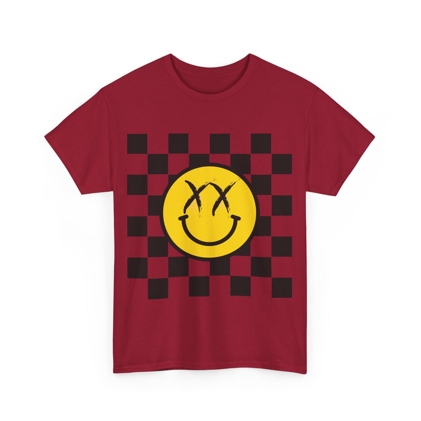 Retro Smile Unisex Tee - Vintage Style Checkered Graphic Shirt, Casual Wear, Streetwear, Gift for Friends, Music Lovers, Men & Women