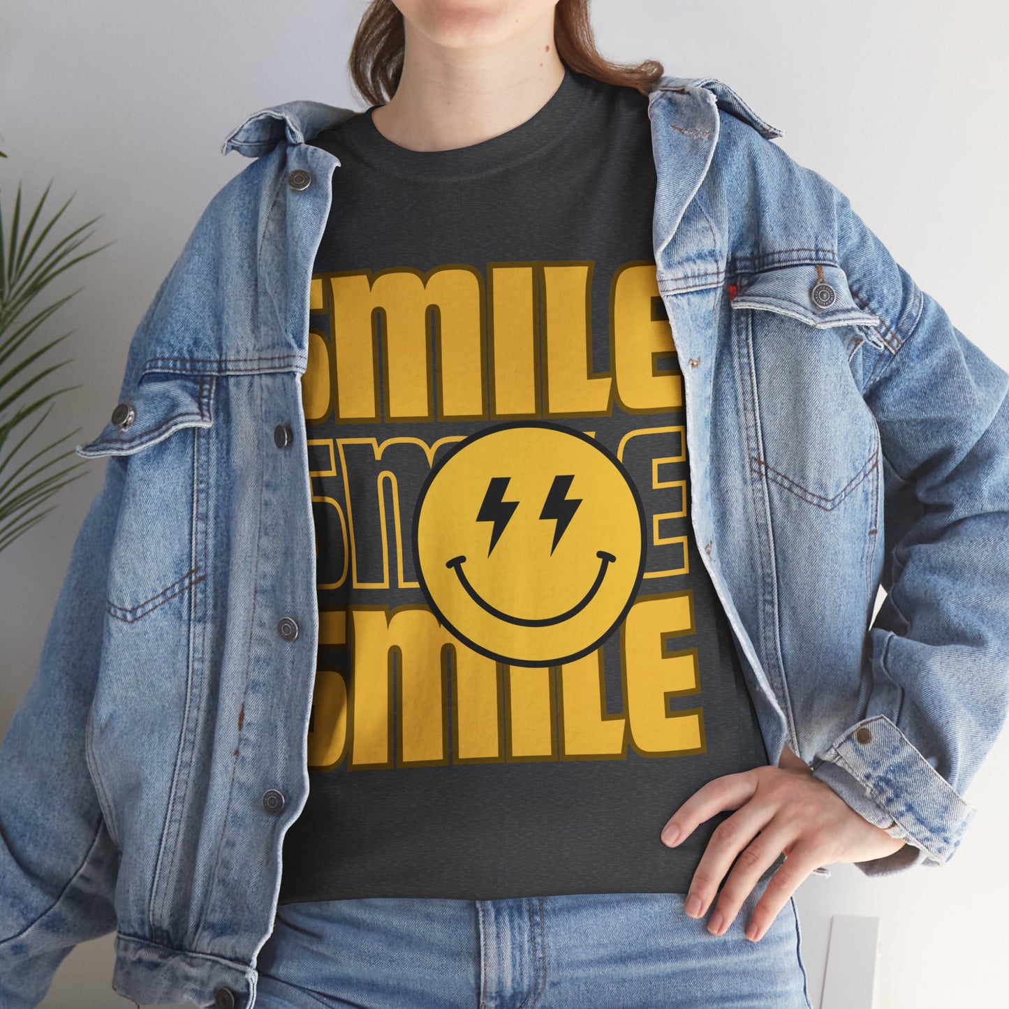 Smile Power Unisex Heavy Cotton Tee, Fun Graphic Tee, Casual Wear, Gift for Friends, Motivational Shirt, Summer Fashion