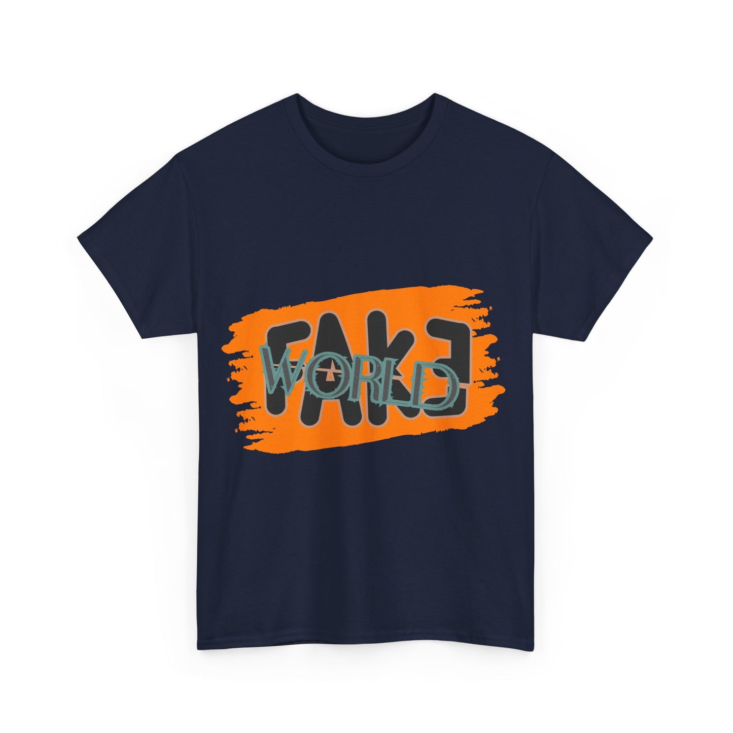 Trendy Graphic Tee - Unisex Heavy Cotton Tee with 'FAKE WORLD' Design, Casual Wear, Gift for Friends, Street Style, Summer Fashion