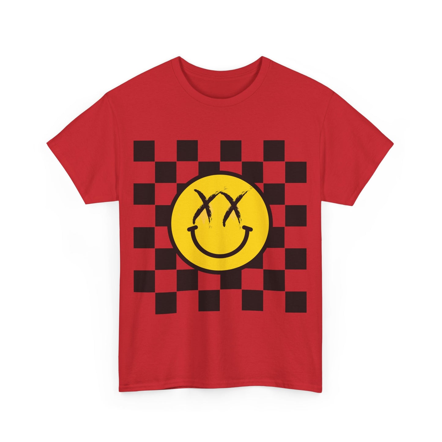 Retro Smile Unisex Tee - Vintage Style Checkered Graphic Shirt, Casual Wear, Streetwear, Gift for Friends, Music Lovers, Men & Women